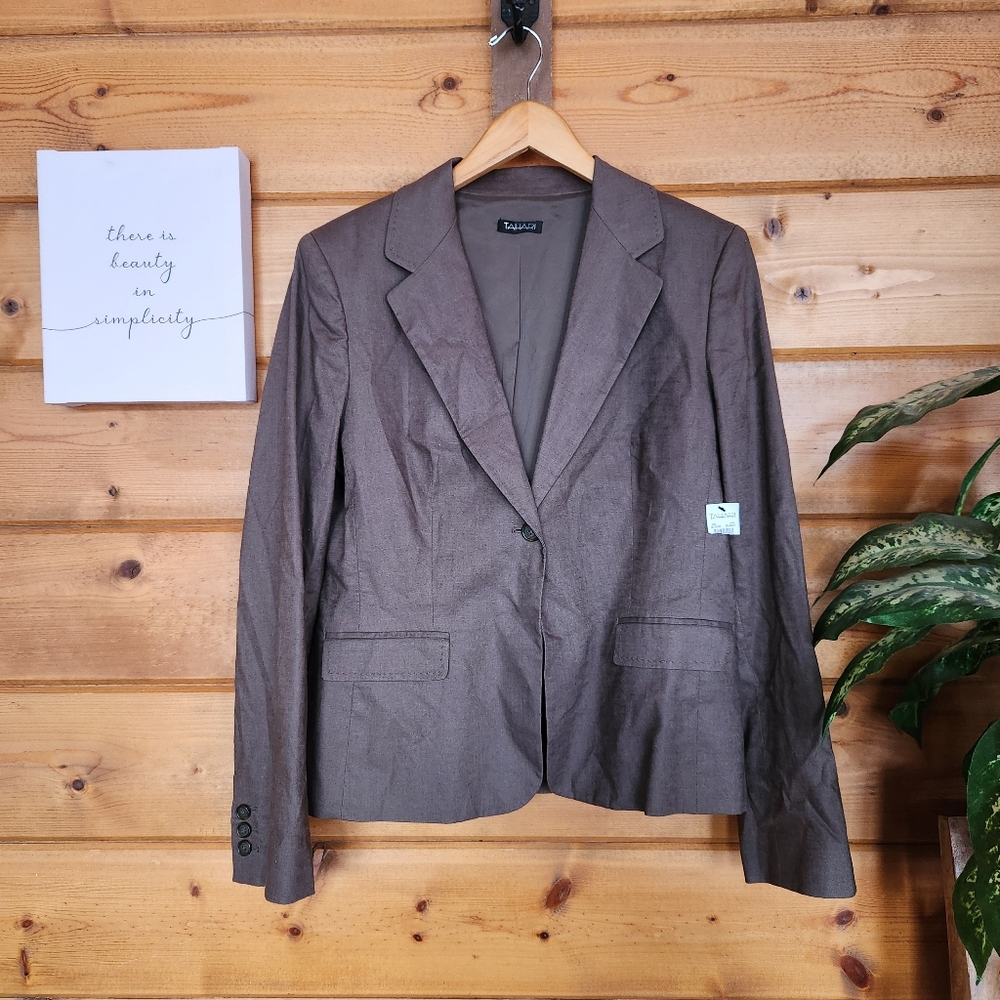 Tahari NWT M1JG5107 Linen Blend Blazer Suit Jacket In Sparrow Office Work Sz 14